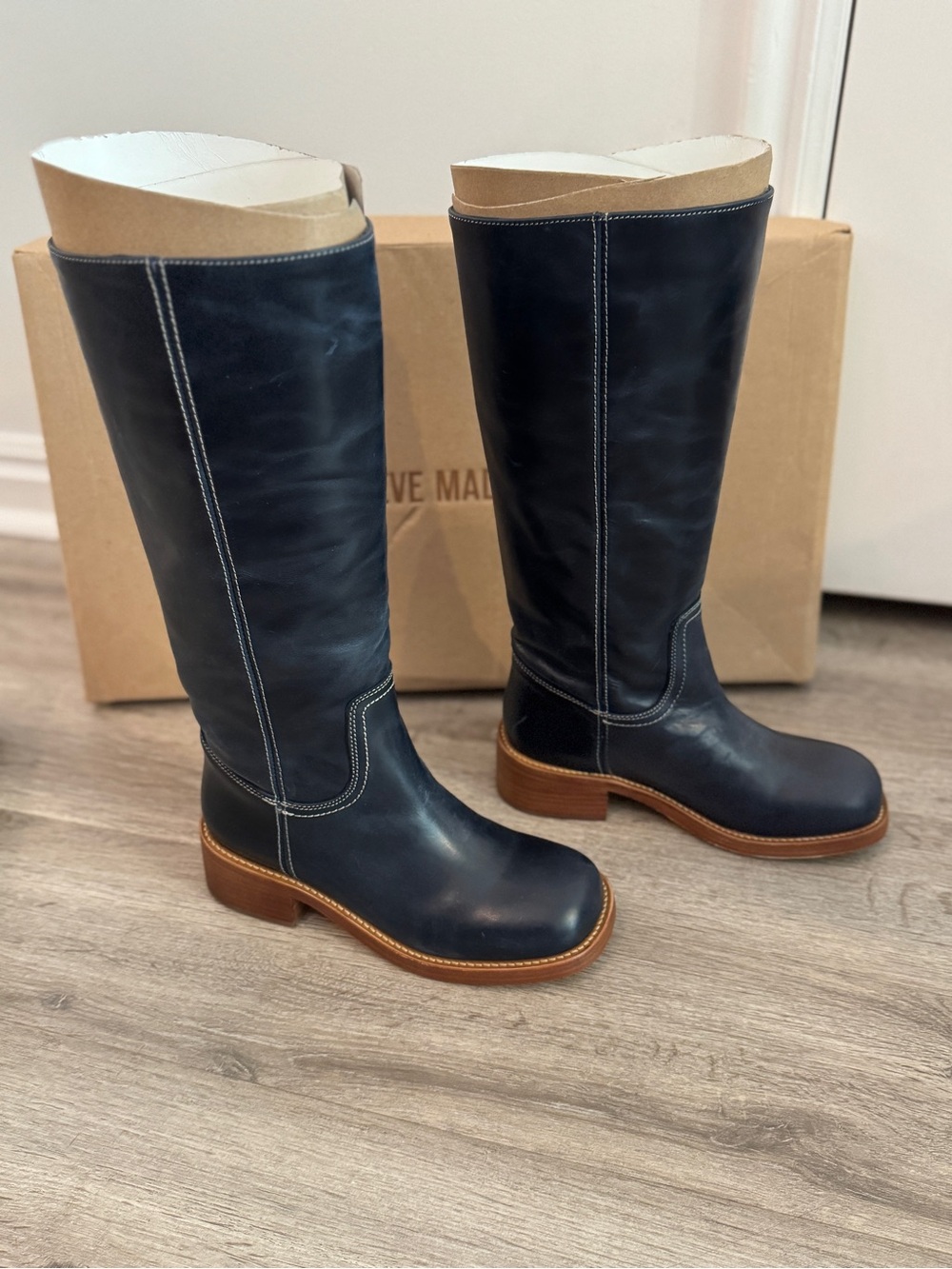 Steve Madden Riggs Navy Tall Leather Boots